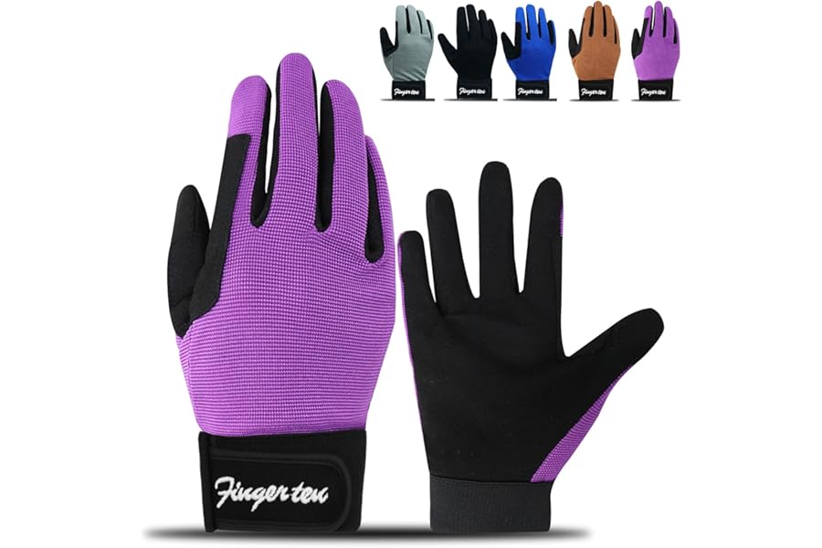 FINGER TEN Kids Horse Riding Gloves Youth Non Slip Perfect Grip, Boys girls Equestrain Gloves Breathable Stretchable Sweat Absorbent fit All Seasons for Cycling Sport School Riding Gardening
