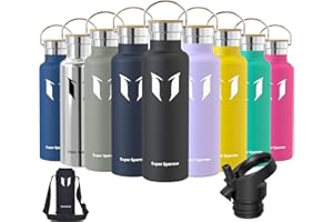 ‎SUPER SPARROW Super Sparrow Butelka na wodę ze stali nierdzewnej - 350 ml / 500 ml / 620 ml / 750 ml / 1L - Izolowana próżniowo metalowa butelka na wodę - Kolba bez BPA ze słomką do pracy, siłowni, podróży, sportu