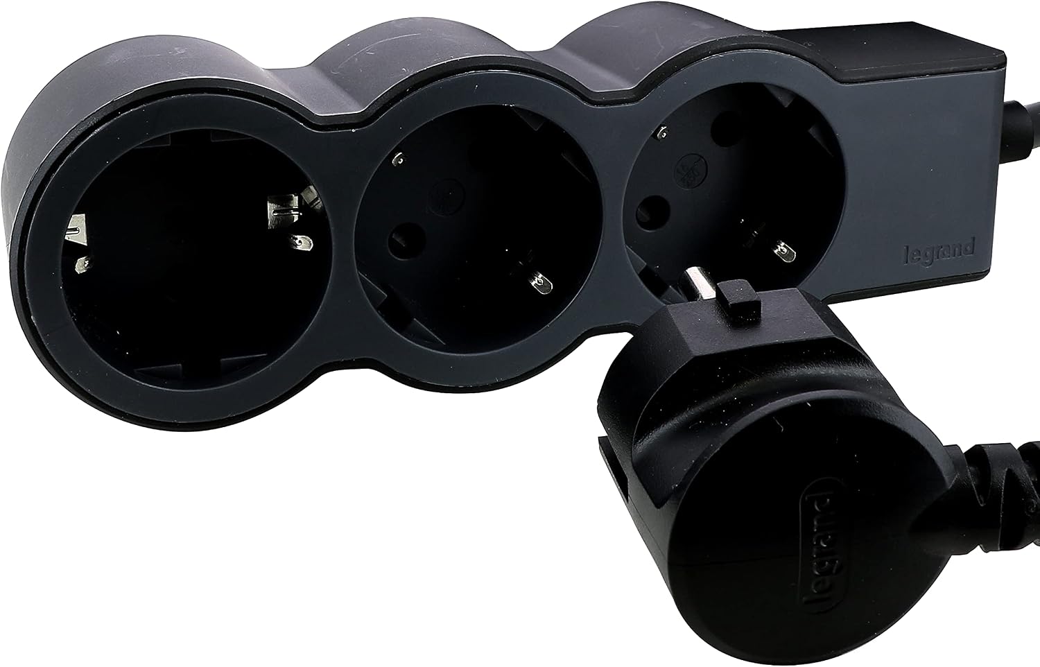 LEGRAND Power Strip, Multi-Base with 3 Power Outlets 2P+T, Cable 5 m, Black/Dark Grey 694568