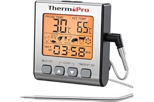 ThermoPro TP16S Termómetro Cocina Termómetros de Barbacoa Digitale para BBQ Parrilla Horno Carne Comida Líquidos con Modo de Temporizador de Cocción Inteligente y Retroiluminación