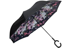 Braty Decorations Seitenverkehrter Stockschirm, Innovativer Regenschirm, Doppelschichtiger Regenschirm, Umgekehrter Regenschirm, Regenschirm mit C-förmigem Griff