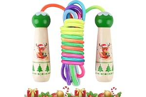 Kalolary Świąteczna skakanka dla dzieci, 2,6 m, regulowana z drewnianym uchwytem, skakanka, dla dziewcząt lub chłopców