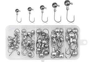 VORAGA NATEE 45 Stück Jighaken mit Round Jighead für Gummifische zum Raubfishangeln, Bleikopf-Angelhaken Set mit verschieden Größe 2g 3.5g 5g 7g10g