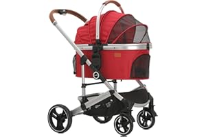 Blahoo Dog Trolley 2-in-1 Dog Buggy Dog Box Transport Bag Foldable up to 20 kg Pet Buggy with Mesh Windows & Cat Buggy for Small Dogs Cats (RED)