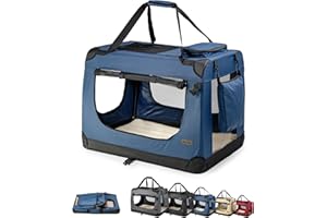 lionto Borsa trasportino per cani pieghevole per viaggi e auto, 60x42x44 cm, box di trasporto stabile con maniglie per gatti e animali fino a 12 kg, scatola in tessuto, blu scuro
