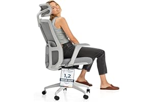 ‎DESKTRONIC Desktronic Verstellbarer ergonomischer Bürostuhl | Schreibtischstuhl mit Lendenwirbelstütze, Höhenverstellung Körper Atmungsaktives Gewebe-Breite Sitzfläche SitOne Grau