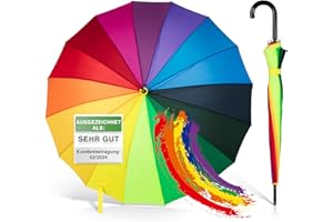 ADRIANO PORCARO® 𝗨𝗡𝗜𝗦𝗘𝗫 Automatik Stock-Regenschirm Regenbogen windfest-16 fache Verstrebung-groß sturmfest & stabil windresistent (Rainbow)