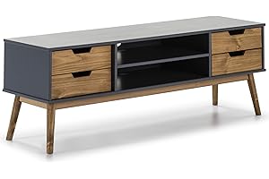VS Venta-stock Mueble TV Java 1 Puerta y 2 cajones Gris/Cera, Madera de Pino, 140 cm Ancho, 40 cm Profundo y 52 cm Alto