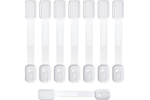 ECHOCUBE Child Safety Cupboard Locks, 8 Packs Adjustable Baby-Proof Cabinet Locks with 3M Adhesive, Multi-use Baby Safety Locks for Cabinets, Drawers, Fridge, Toilet, Trash No Drilling Needed (White)