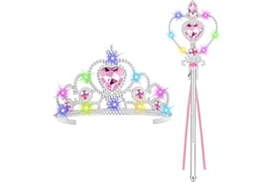 AUYAO Elsa Princess Dress Up Accessories Set Light Up Princess Tiara Set with Crown and Wand 2PCS Elsa Costume Jewellery Toys Elsa Princess Dress Up for Girls Birthday Party Halloween Cosplay