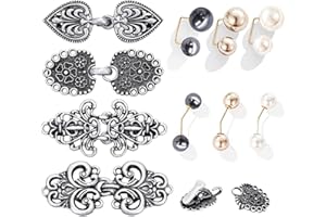 MEIYIFAN 4 Clips Vintage Para Cárdigan Clips De Metal Para Suéter Clips Retro De Capa Broche De Cárdigan con 6 Broches De Perlas De Moda para Mujeres, Niñas, Damas, Ropa De Fiesta, Regalos De Decoración