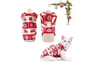 Cykapu Dog Christmas Outfit, Velvet Red & White Snowflake Elk Cat Christmas Costume Pet Clothes, WInter Warm Christmas Dog Outfit for Puppy Small Dogs (Medium)