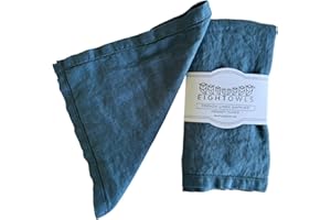 EIGHT OWLS Hemstitched Linen Napkins – 50 cm x 50 cm - Stonewashed Pure Linen Cloth Napkins with Mitered Corners – Set of 4 (Soft Teal Blue)