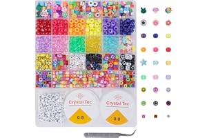 Minnhua 805 Pezzi Perline Piatte per Braccialetti, 30 Stili Perline in Argilla Polimerica, Set Perlines per Gioielli Fai da Te con 2 Cordoncino Elastico per Braccialetti Collana Creazione