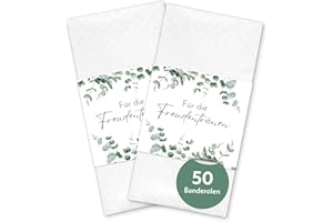 ‎MAVANTO 50x Freudentränen Hochzeit Taschentücher Banderolen - Eukalyptus DIY Banderolen als Deko für Gäste-Taschentücher (Taschentücher nicht enthalten)