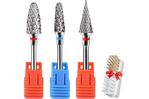 CGBE 3 Piezas Fresas Torno para Uñas, 3/32 Pulgadas Broca Manicura Profesional de Acero al Tungsteno, Brocas para Uñas Grano Fino Medio para Quitar Gel, Acrílico, Cutícula
