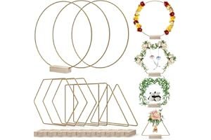 ASOFTY 10 Stück 25cm ø Metallringe zum Basteln, Dekoring mit 10 Holz Kartenhalter, Glod Metallringe für DIY Macrame, Traumfänger Bastelset, Ostern, Hochzeit Dekor