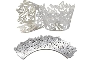 CATTLEYAHQ 25 Piezas de envoltorios de Cupcakes de Mariposa, decoración Hueca de Cupcakes, Envoltura de Cupcakes Cortada con láser para Fiestas, Bodas, cumpleaños