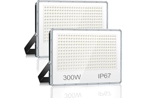 YIQIBRO Focos LED Exterior 300W 2 Piezas, 30000LM 6500K Blanco Frío Luces Exterior, 300 LEDs Potente Proyector, IP67 Impermeable Lampara LED para Jardin, Terraza, Garaje, Fábrica, Almacén