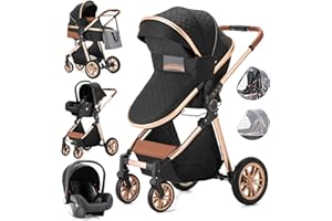 Gcarebb Kinderwagen 3 in 1, Kinderwagen Buggy Mit Auto Babyschale, Mit Einem Klick Zusammenklappbarer Tragbarer Kinderwagen Komplettset, KombiKinderwagen Mit Aluminiumrahmen für Neugeborene 0-3 Jahre