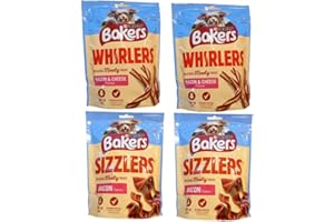 BAKERS Baker Bacon & Cheese Whirlers 2 x 130g and Bacon Sizzlers 2 x 90g Dog Treats
