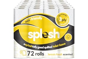 Splesh by Cusheen 3-ply Toilet Roll - Lemon Fragrance (72 Pack) Soft, Quilted Bulk Toilet Rolls, Toilet Tissue and Loo Rolls – Eco-Friendly Toilet Paper Sustainably Crafted in The UK