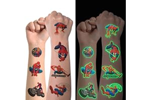 HXLEUCRY Tattoo Kinder, Leuchtende Temporäre Tattoo Set für Mädchen Jungen Kindertattoos Wasserdicht für Geburtstagsgeschenke Kindergeburtstag Mitgebsel Festival Party Deko (Leuchtende Spiderman)