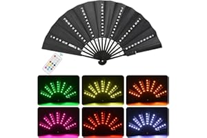 Easymaidi Handheld Folding LED Fan with Remote Control, Glowing Fan for Dancing, Cosplay, Wedding, Home Decor (Black)