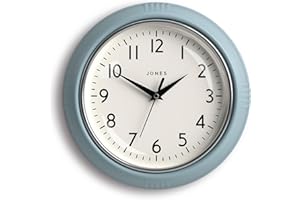 Jones Clocks® Ketchup wall clock | Retro round clock | 25cm | Pale blue | Easy to read numbers | Perfect for kitchen or office