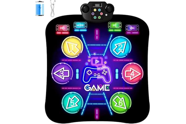 CXWLMAT Tapis de Danse pour Enfants avec Batterie Rechargeable 1200mAh, 6 Flèches Lumineux LED & Bluetooth, Tapis de Jeu Danse Musical Electronique pour Filles et Garçons, Jeu Intérieur/Extérieur