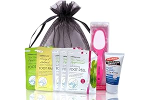VIKINGTREAT Deep Moisturizing Foot Mask & Scrub Bundle with Tea Tree Oil: Foot Peel Mask, Foot Spa Kit, Ceramic Foot File, Cocoa Butter Scrub, Cracked Heel Repair