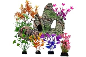 ESFORZARSE 9 Piezas Plantas de decoración para Acuario, Decoracion para Acuarios, Plantas Artificiales de Acuario, Plantas de plástico para decoración de acuario y adornos de escondite de cueva de roca