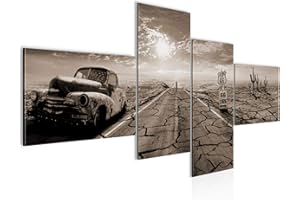 Runa Art Cuadros Modernos para Sala Ruta 66 Marrón Beige 4 Piezas - Made in Germany - 600345b