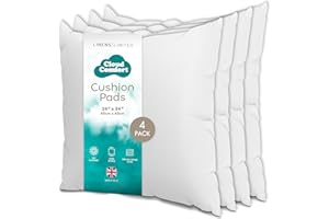 Linens Limited - Cushion Insert 60cm x 60cm, Made in the UK, Soft and Plump, Non-Allergenic Sofa Cushion Pad, Easy to Clean, Large Cushion Inner, Perfectly Fits Covers (White) (4 Pack)