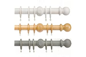 ASA1 Curtain Poles – Wooden Window Curtain Pole Set - for eyelet curtains with Stylish Poles, Finials, Balls & Rings, Home, Kitchen, Living Room, Office, Fixed Length Curtain Rail (Beechwood, 120cm)