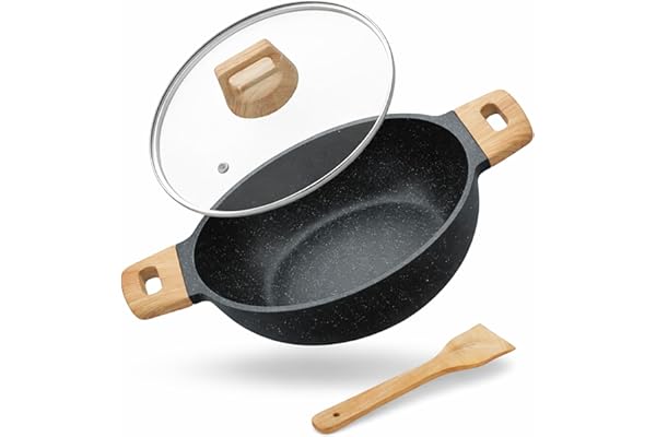 Lifelong Die-Cast Kadhai 24cm with Glass Lid & Wooden Spatula 1.9L, 1.5Kg Gas & Induction Compatible Even Heat Distribution, Toxin & Teflon Free, Non-Stick, & Durable Perfect for Cooking