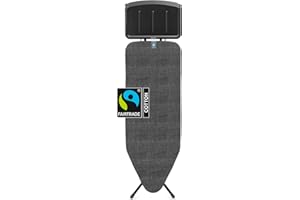 Brabantia - Mesa de Planchar C - con Soporte Sólido Unidad de Vapor - Universal Ajustable - para Diestros y Zurdos - No se Desliza y No Araña - Plegable - Denim Negro - 124x45 cm