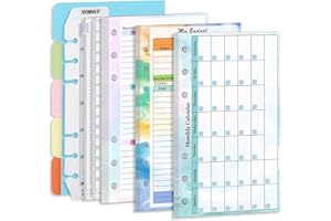 Lot de 1 recharge pour planificateur budgétaire A6 - 82 feuilles Prefdo - Semainier mensuel - Planificateur budgétaire à 6 trous avec poche pour classeur, intercalaire de papier, règle, onglets