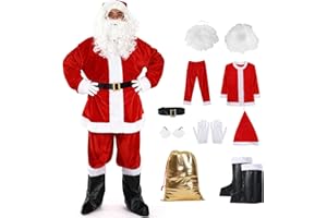 ARDFFA Weihnachtsmann Kostüm für Herren, 10-teiliges Erwachsene Weihnachtskostüm Premium Set inkl. Bart, Sakko & Goldbeutel | Deluxe Santa Claus Costume für Weihnachtsfeiern, Karneval und Nikolaus Cosplay