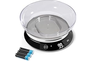 CHWARES Báscula digital de cocina con cuenco, báscula de alimentos de 5 kg, báscula de peso de alimentos con función de tara, báscula de alimentos para pérdida de peso, dieta, hornear, cocinar, café