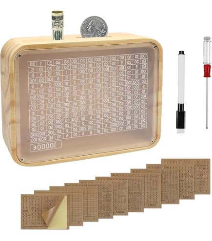 Tirelire Vintage En Bois Avec Objectifs D'Épargne - Boîte De Rangement Numérique Réutilisable Jusqu'à 10 000 €
