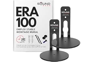Sound bass Support Mural ERA100, Profil Bas, Noir, Pack Double, Compatible avec Le Haut-Parleur Sonos Era 100, Complet avec Tout Le matériel de Fixation