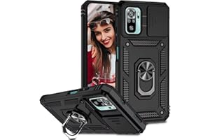 POUHYE Funda para Xiaomi Redmi Note 10 4G / Note 10S Carcasa Original, Silicone TPU + PC Rugged Bumper Case con 360° Magnético Anillo Soporte, Cubierta de cámara Deslizante Proteger Carcasa Negro