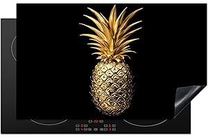 KitchenYeah© Protection Pour Plaque Induction 83x51 cm Plaque de Deco Cuisine Protégé Cache De Cuisson Vitroceramique Ananas - Noir - Or - Luxe