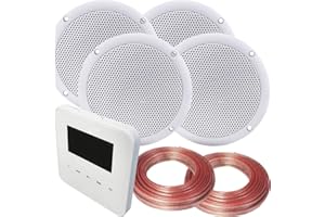 Loops 100W Speaker System - Bluetooth In-Wall Mounted Amplifier - 4x 80W Moisture Resistant Stereo Bathroom Ceiling Speaker Kit - Wireless Music Streaming Amp