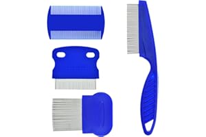 SYOLEE 4 Pcs Pet Comb for Cat Dog Flea Lice Tear Stain Remover Combs Fine Tooth Grooming Removal Tool Blue