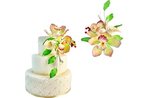 ALIMAJ Ramo de orquídeas y lirios de azúcar de 22 cm. Cake topper para decoración de tartas, fiesta, cumpleaños, bautizos, bodas y decoración de mesa