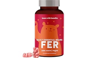Bears with Benefits Oursons gélifiés au fer - Paquet de force contre la carence en fer - 14mg par dose - 45 pièces - Pour un système immunitaire fort - Gommes vitaminées sans sucre Vegan