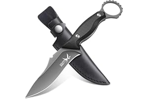 Golden Bird Knife Coltello da esterno a lama fissa 12cm Coltello da sopravvivenza con manico in G10 Coltello da caccia con fodero in pelle Coltello da esterno Full Tang Acciaio D2