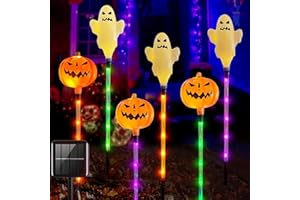 BSEICAL Kit de lampes solaires décoratives d'Halloween - Citrouilles - Fantômes - Éclairage LED - Lanterne extérieure - Fête - Décoration de pelouse, clôture, porche et balcon